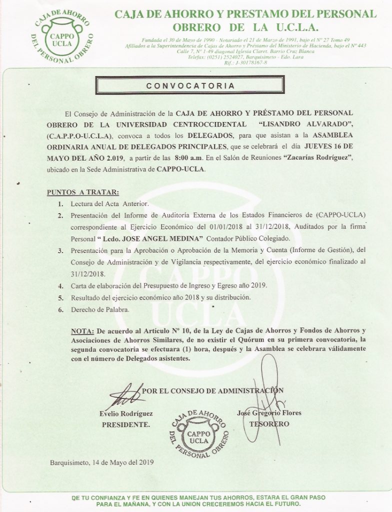 Convocatoria Asamblea de Delegados